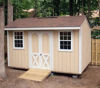 16x10 Ranch or Saltbox Shed with windows, ramp and SmartSide wood siding in Virginia built by Sheds by Ken
