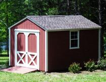 8x12 Gable shed with 5/12 roof pitch, ramp, window and SmartSide wood siding built in Virginia by Sheds by Ken