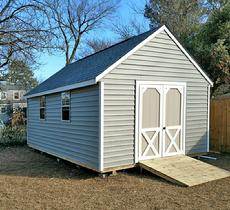 10x20 Gable shed with 912 roof pitch, ramp, window and vinyl siding built in Virginia by Sheds by Ken