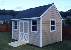 10x16 Gable shed with windows, 9/12 roof pitch and vinyl siding in Virginia built by Sheds by Ken